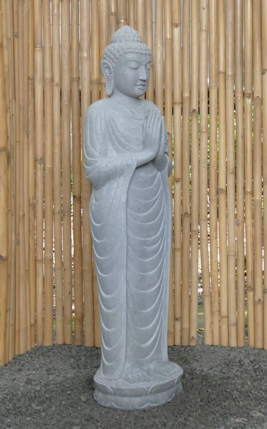  Product image 6 of the product “Standing Buddha made of Riverstone, position Namaskara , H. 153cm. ”